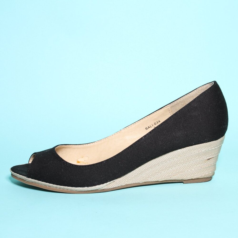Black and Tan Canvas Wedge 7